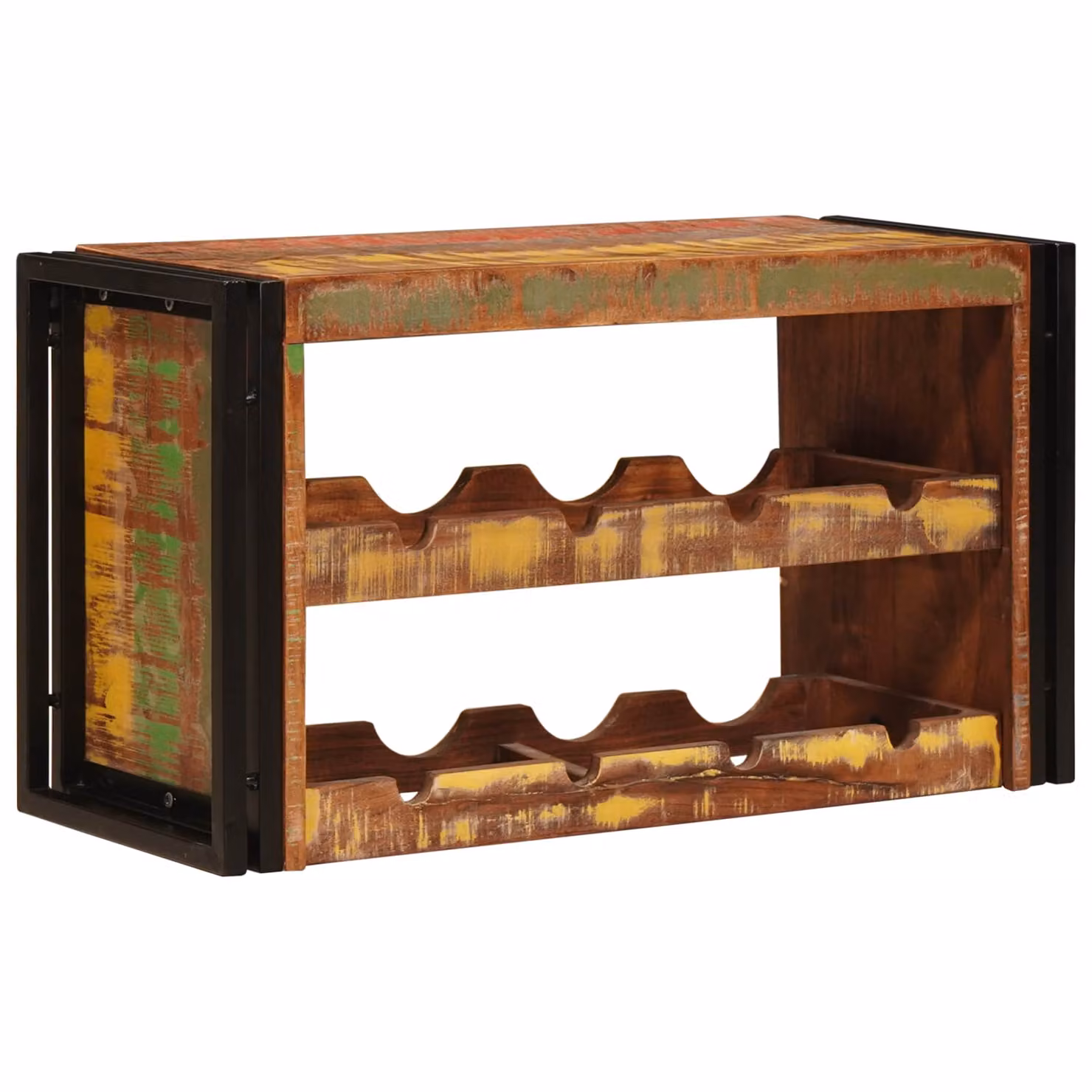 vidaXL Portabottiglie in Stile Industrial in Legno e Metallo Marrone L: 80 cm, P: 45 cm, H: 33 cm