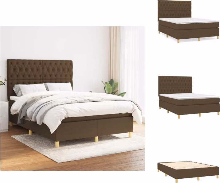 vidaXL Letto a molle con materasso in tessuto marrone scuro 140x200 cm - Letti e strutture letto