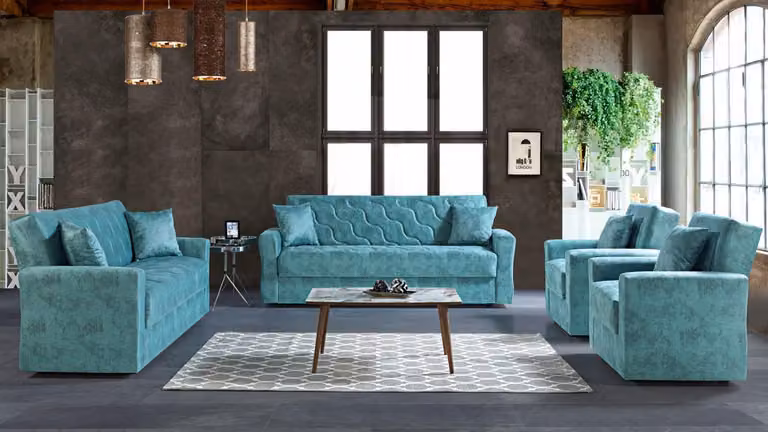 Sofagarnitur 3+2+1+1 Sitzer Textil Holz Sofa 3 Sitzer Modern Sessel Komplett Set