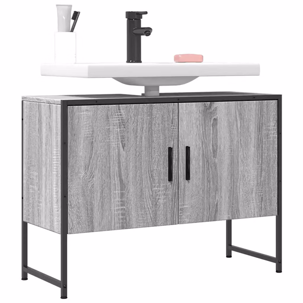 Mobile Lavabo da Bagno Moderno vidaXL Grigio con Ante a Battente in Legno e Metallo L/P/H: 60 x 30 x 60 cm