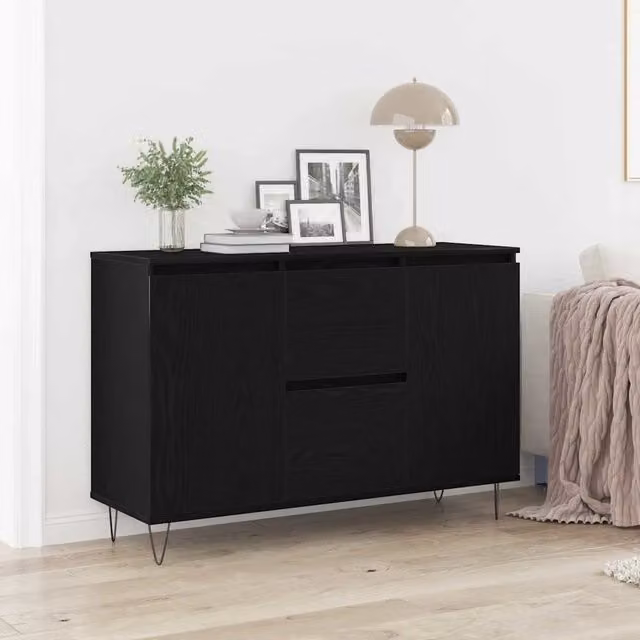 Credenza Buffet Moderna vidaXL in Legno Rovere Nero per Cucina e Soggiorno L: 101.5 cm, P: 35 cm, H: 70 cm