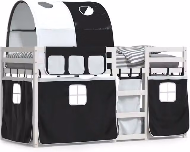 Letto singolo | Letto per adulti | Letto a Castello senza Materasso Bianco e Nero 80x200cm in Pino