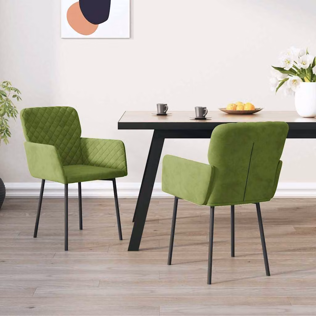 Set di 2 sedie da pranzo vidaXL in velluto verde chiaro con struttura in metallo e MDF