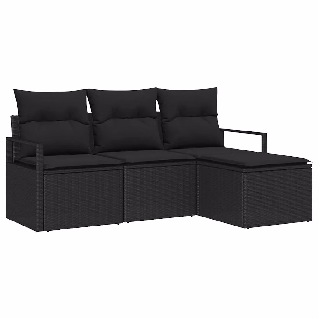 Set di divani da giardino a forma di L vidaXL composto da 4 pezzi in rattan nero con cuscini inclusi e struttura in acciaio verniciato a polvere – 2