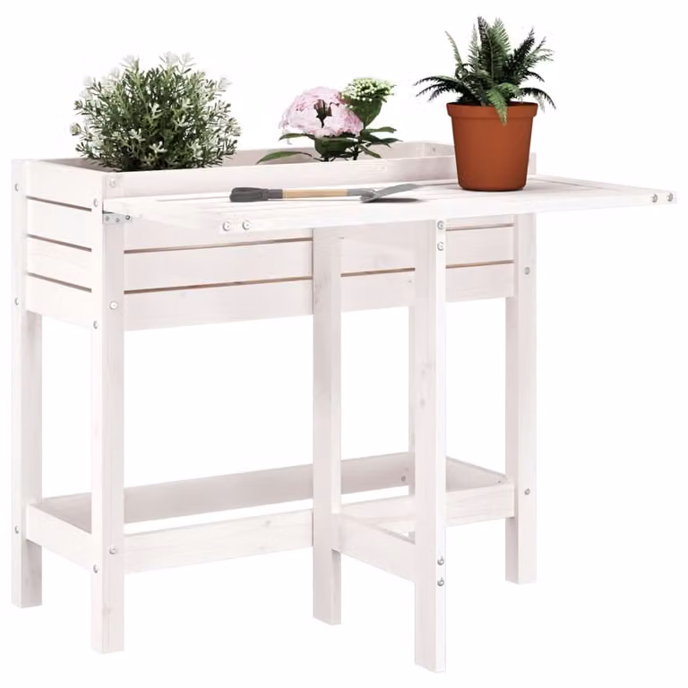 Fioriera da giardino e balcone vidaXL in legno di pino massello bianco stile rustico L 75 cm x P 20 cm x H 84 cm