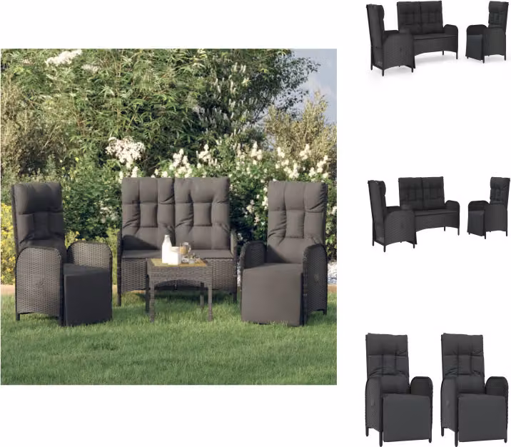 vidaXL set da pranzo da giardino 3 pezzi con cuscini in poly rattan nero - Set di mobili da giardino
