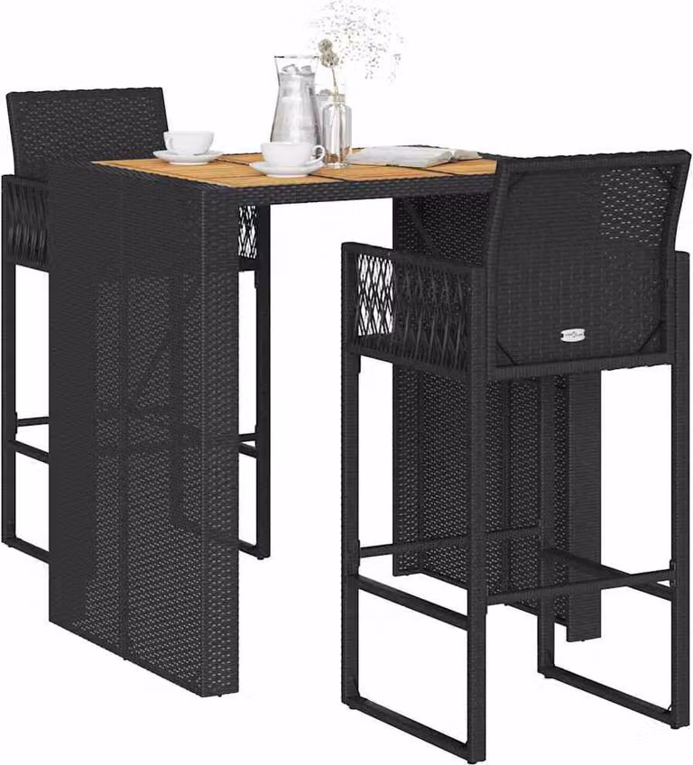 Maison Exclusive - Set Bar da Giardino 3pz senza Cuscini Nero in Polyrattan Acacia