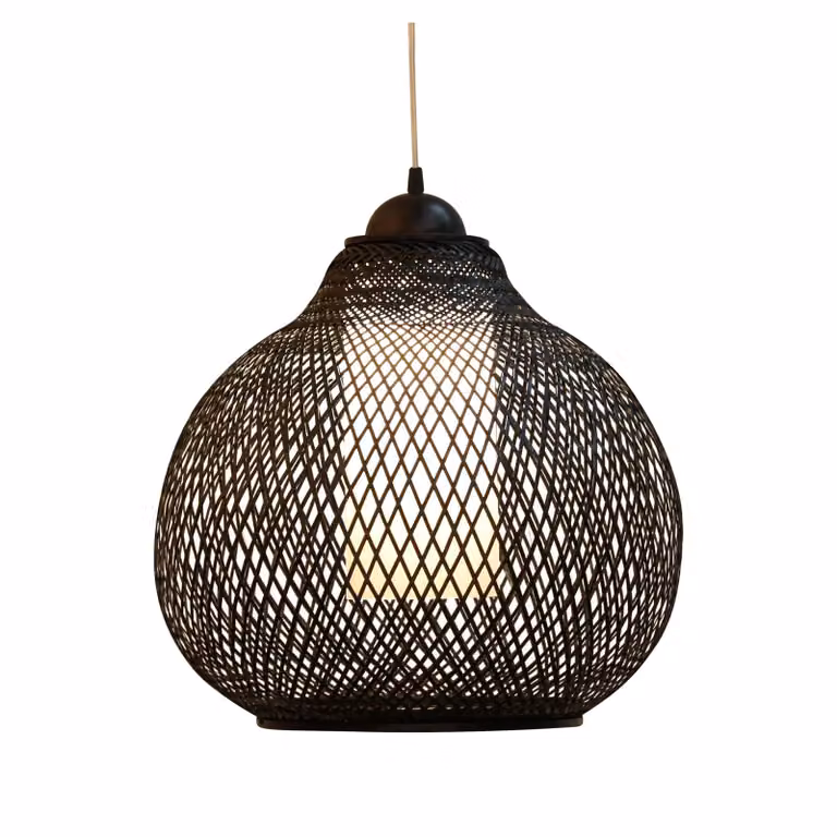 Fine Asianliving Bamboo Hanging Lamp Lampada a sospensione Nero Fatto a mano - Robinson D41xH35cm Lampada a sospensione Illuminazione Paralume di bambù Tessuto Lampada Illuminazione Rotan