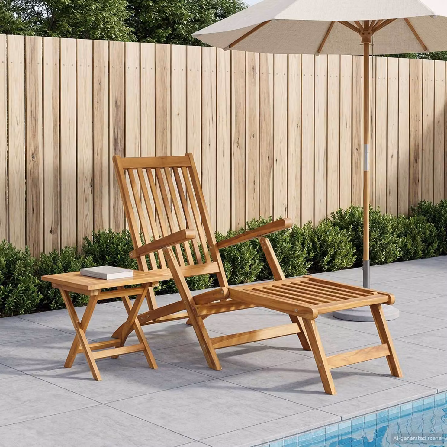 Sedia a sdraio pieghevole con tavolo vidaXL in legno di teak marrone Naturale
