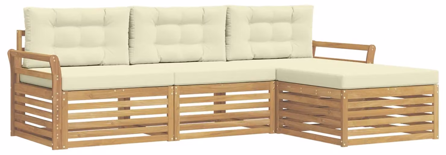 Set di divani da esterno, 4 pezzi, bianco e crema