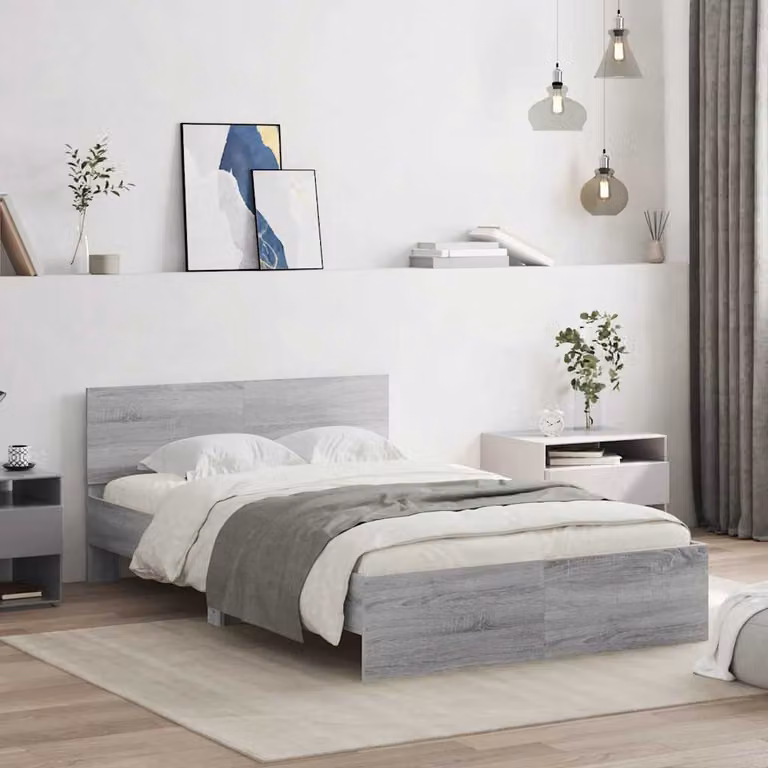 vidaXL Giroletto con Testiera in Legno Grigio L: 140 cm, P: 193 cm, H: 70 cm