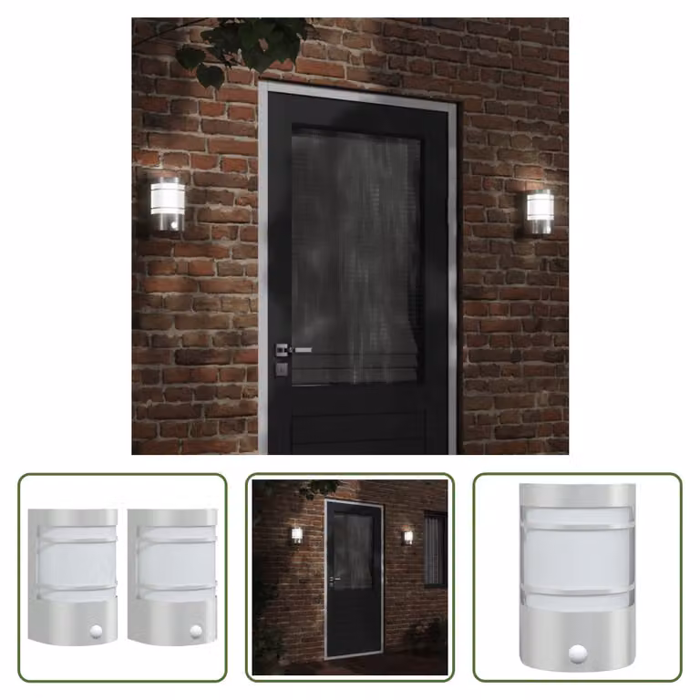The Living Store Luci da parete per esterni con rilevatore di movimento 2 pezzi in acciaio inox argento