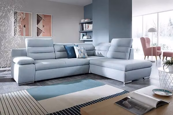 Divano angolare Divano angolare imbottito Letto angolare box funzione letto turchese grigio Recamiere destra