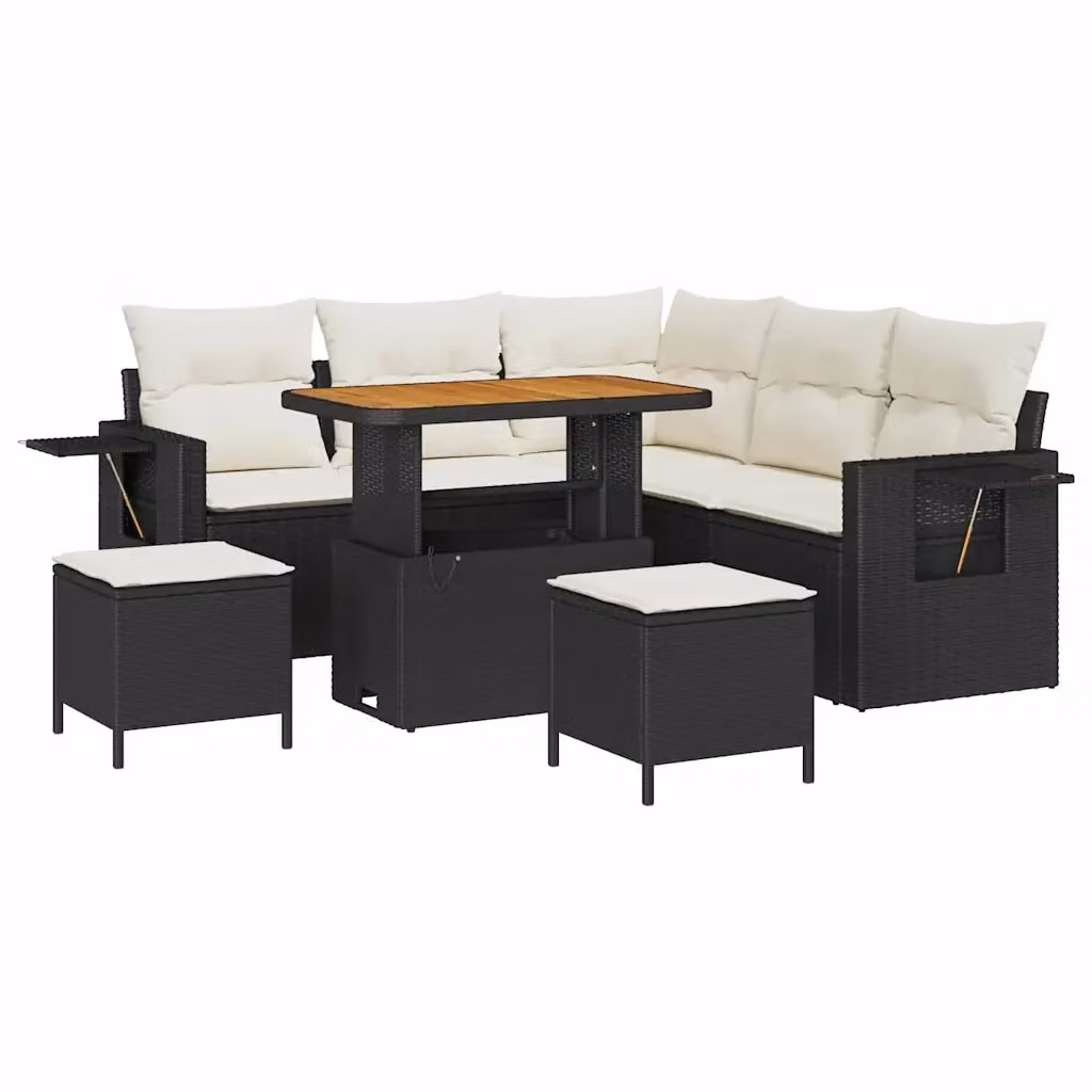 vidaXL Set Divano da Giardino 9 Pezzi a Forma di L con Cuscini Nero e Beige – 2