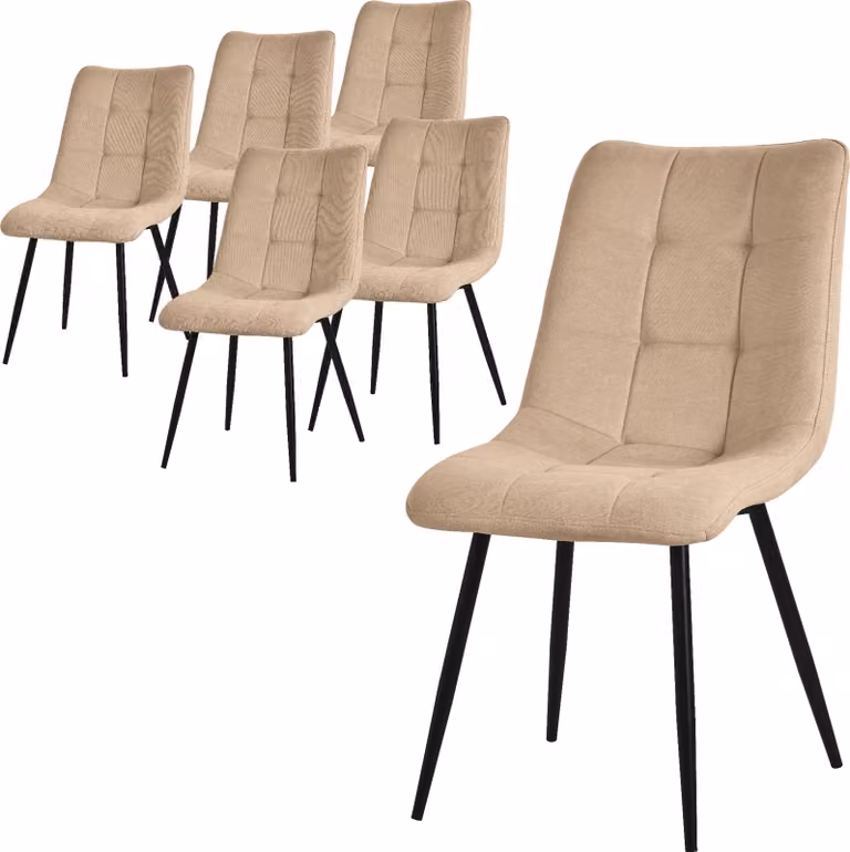 ML-Design set di 6 sedie da sala da pranzo marrone chiaro, sedie da soggiorno con rivestimento in tessuto e gambe in metallo, sedie da cucina con schienale