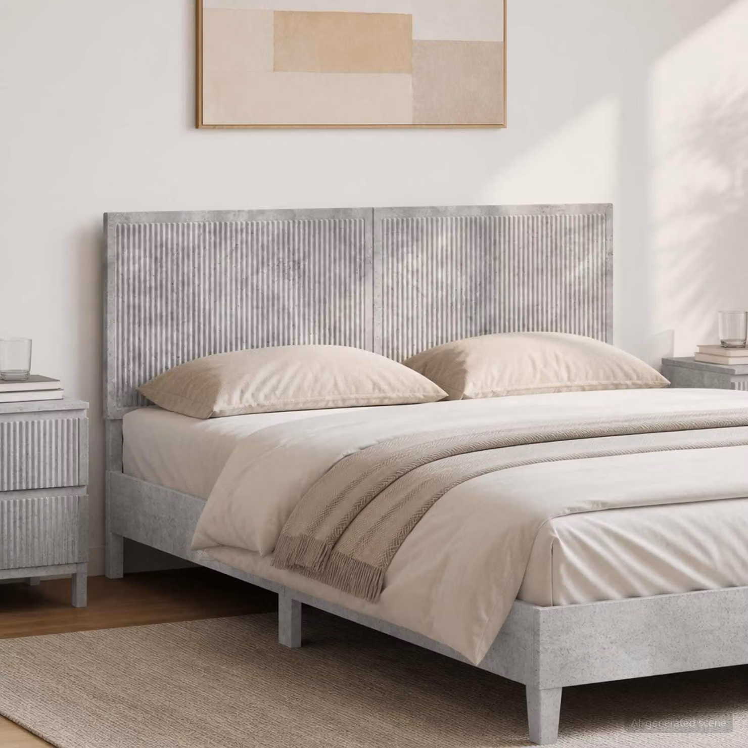 Testiera da muro vidaXL EDE con ripiano integrato in legno ingegnerizzato, Grigio Cemento, L: 160 cm, H: 50 cm, P: 3 cm