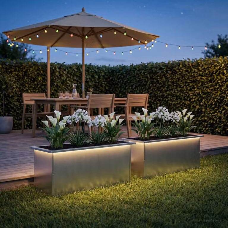 Set di 2 fioriere da giardino con LED vidaXL in acciaio zincato argento L: 80 cm, P: 40 cm, H: 40 cm