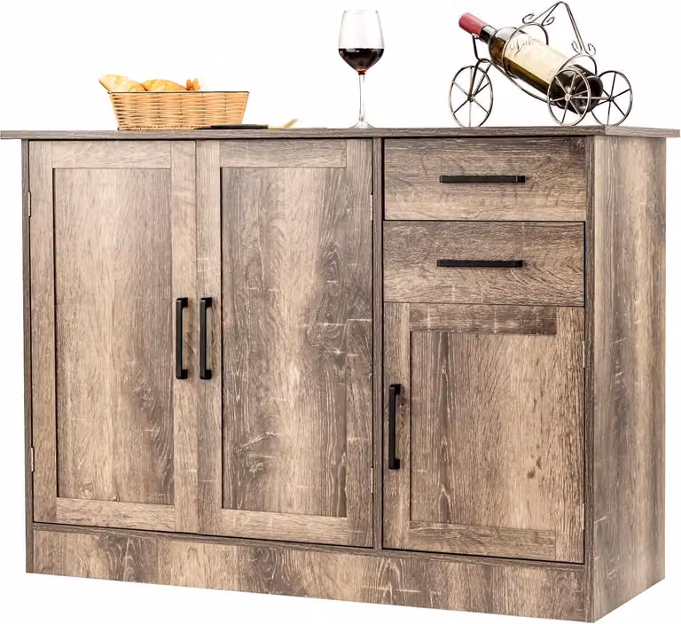 Credenza COSTWAY con 2 cassetti, 3 ante, 1 ripiano regolabile, mobile da cucina multifunzionale per buffet, 110x40x78cm legno