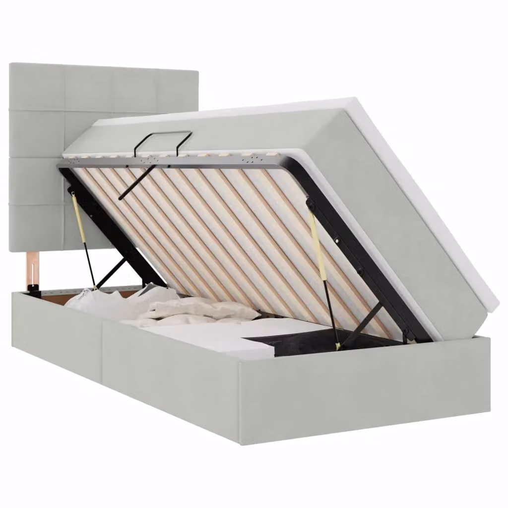 Letto con contenitore e illuminazione LED vidaXL in velluto grigio, L 90 x P 200 cm – 2