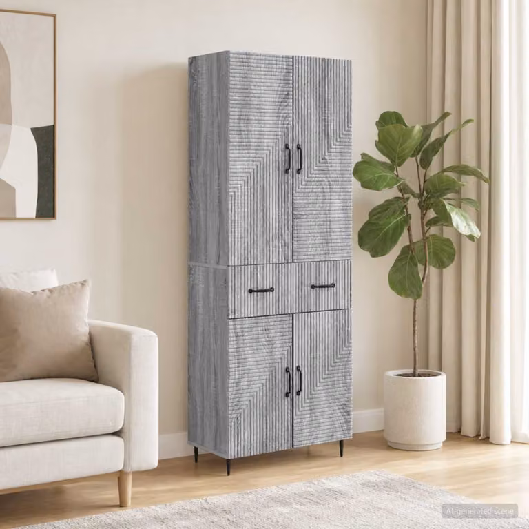 Set di 2 armadi moderni vidaXL grigio con illuminazione LED e ripiani interni per soggiorno o ufficio in legno ingegnerizzato L/P/H: 90,0 x 34,5 x 66,0 cm