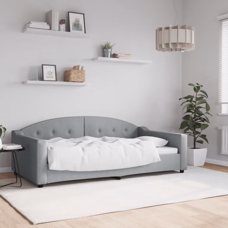 Letto da giorno moderno vidaXL in tessuto grigio con struttura in legno e metallo L/P: 100 x 200 cm