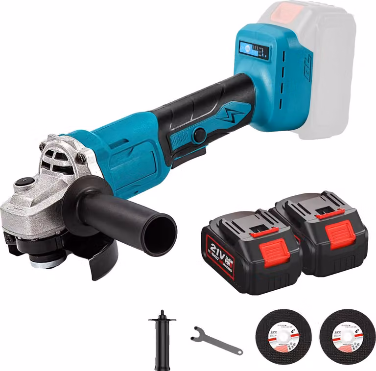 Smerigliatrice angolare elettrica, diametro disco 125 mm, potenza 1000 W, cambio a 3 velocità, 2 batterie 1 spina UE