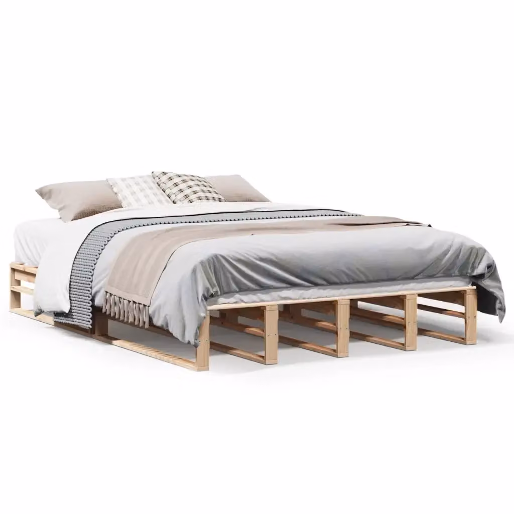 Letto in legno massello di pino vidaXL senza materasso, stile rustico, colore marrone, L/P: 140 x 190 cm – 2