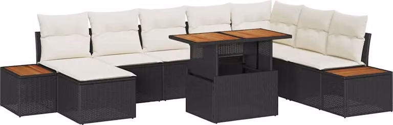 Set Divano da Giardino con archiviazione 9 pcs Nero Poly Rattan