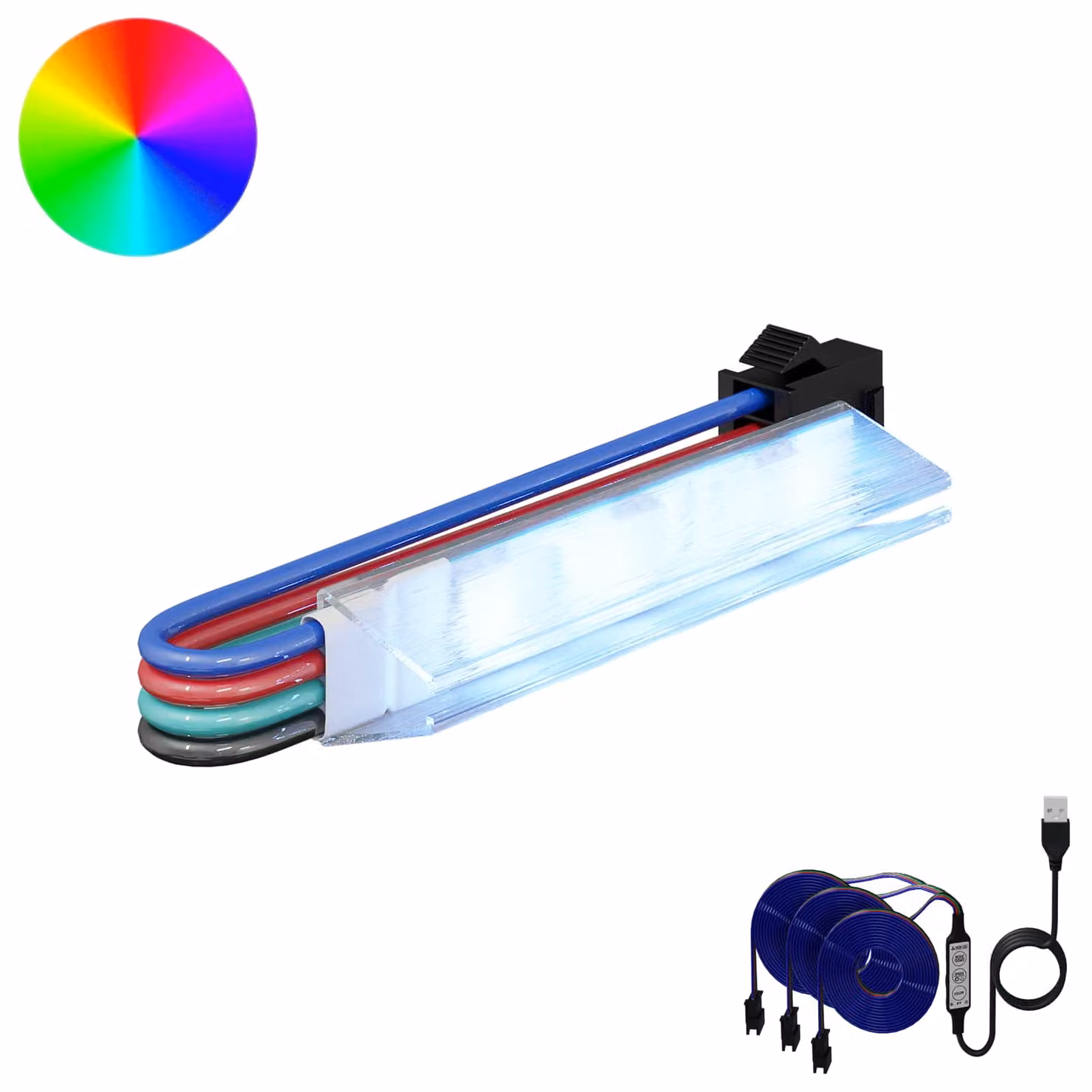 Set di 12 strisce LED RGB neon flex vidaXL, colore nero e multicolore, con alimentatore incluso via USB