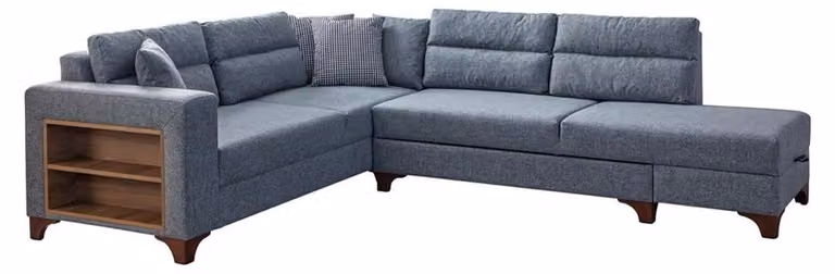 Ecksofa mit tiefer Sitzfläche und praktischer integrierter Ablagefläche