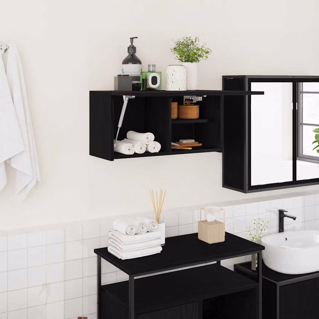 Mobile da bagno a parete vidaXL in legno MDF nero opaco L: 60 cm, P: 25 cm, H: 30 cm