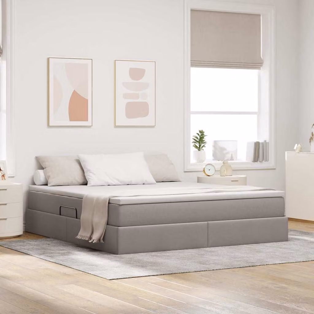 Letto con contenitore e materasso ibrido Talpa vidaXL, L/P/H: 160 x 200 x 204 cm, beige o grigio – 1