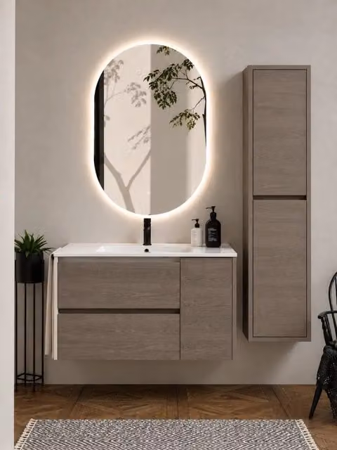 Mobile bagno con lavabo ORIGENBATH ITACA senza specchio 60x35 cm rovere smoky con colonna