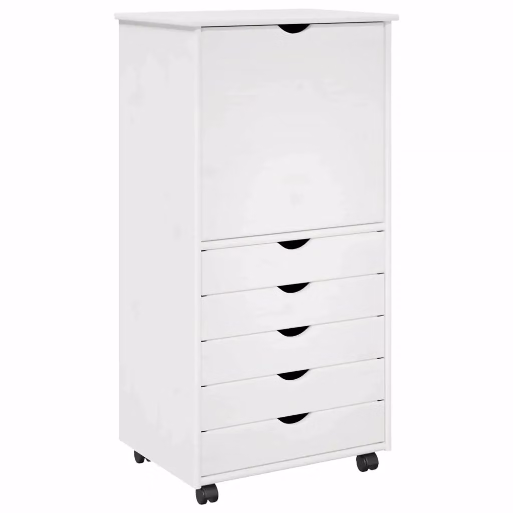 Mobile con Ruote vidaXL in Legno di Pino Massello Bianco L: 53 cm, P: 39 cm, H: 103 cm – 2