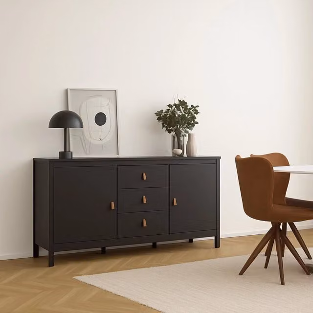 Credenza Whitney DMORA, Buffet e Madia da Soggiorno o Cucina, Nero Opaco, L 151 x P 38 x H 80 cm