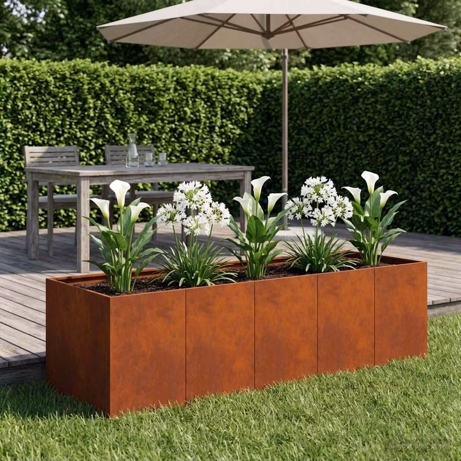 Vaso da giardino vidaXL in acciaio Corten color marrone L: 200 cm, P: 80 cm, H: 60 cm