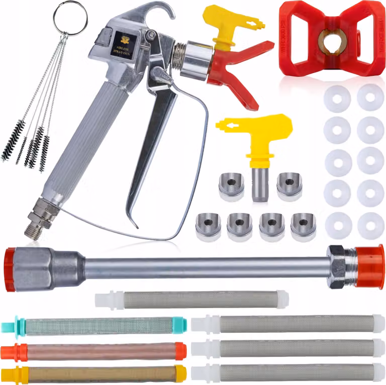 Rosfix Pistola a Spruzzo Airless Set 517 – Pistola a Spruzzo Professionale, Lancia da 30 cm, Filtro, Protezione Ugello, Guarnizioni