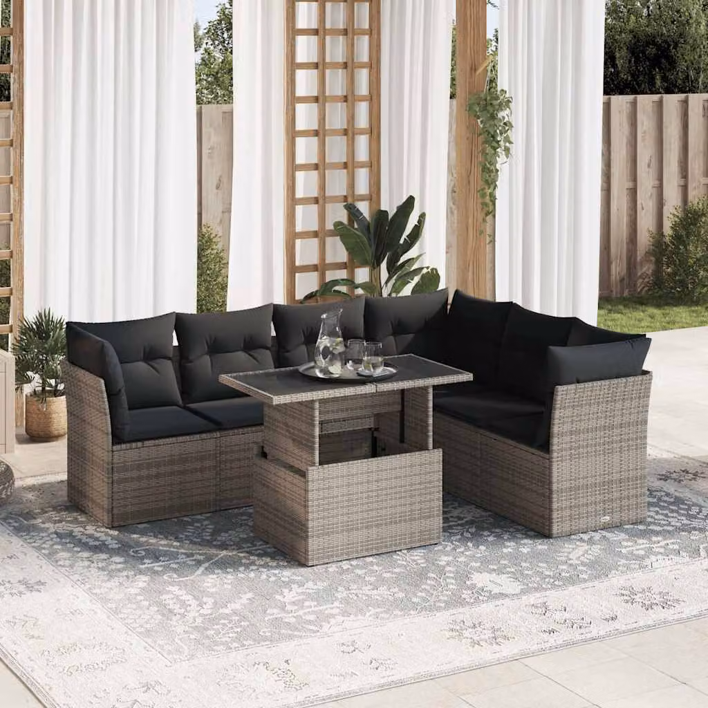 Maison Exclusive - Set da giardino 7 pezzi con cuscini in polyrattan grigio