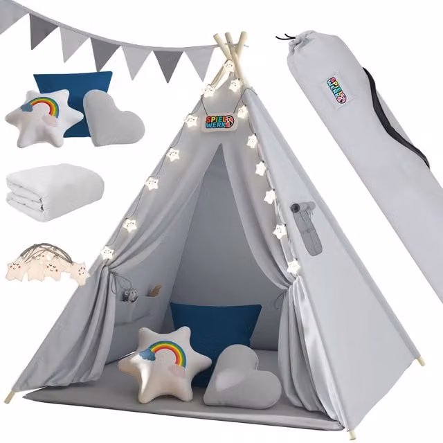 Tenda teepee per bambini Spielwerk grigio L: 160 cm, P: 130 cm, H: 130 cm