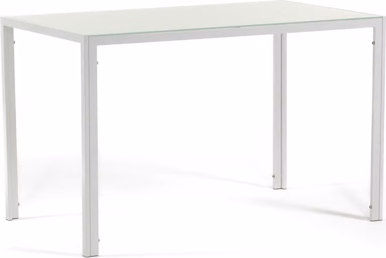 Tavolo rettangolare 120×70 cm con piano in vetro temperato e struttura in acciaio laccato - design compatto, moderno, luminoso ed elegante per cucina, sala da pranzo e soggiorno - ETTORE - Bianco