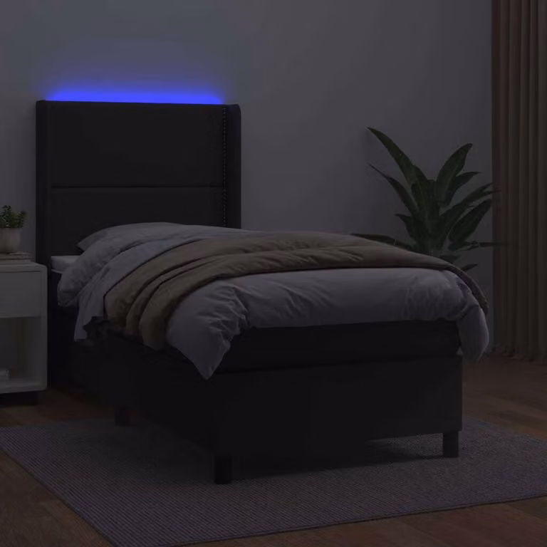 The Living Store Letto a molle con materasso e LED nero 90x190 cm in ecopelle