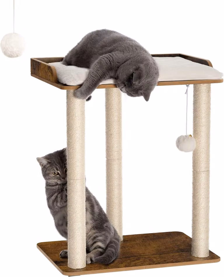 Albero per gatti Kratzbaum, altezza 68 cm, con tre pali in sisal, piattaforme di 56 x 40 cm, colore marrone vintage, ideale per gatti