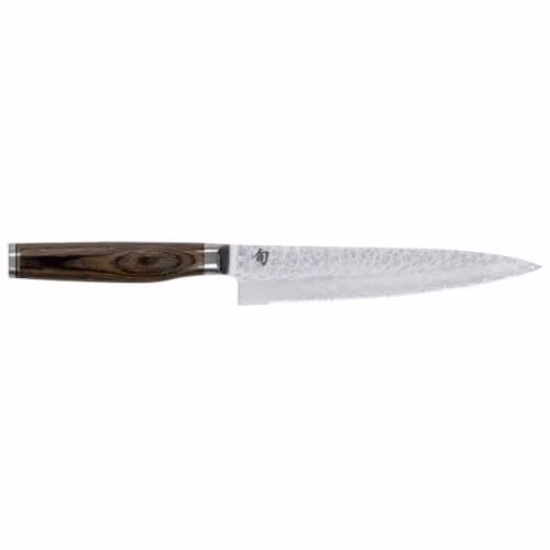 KAI Shun Premier Tim Mälzer coltello universale giapponese con lama ondulata 16,5 cm lunghezza lama - nucleo VG-MAX 61 HRC, 32 strati di damasco lucidato a specchio - legno Pakka marrone medio