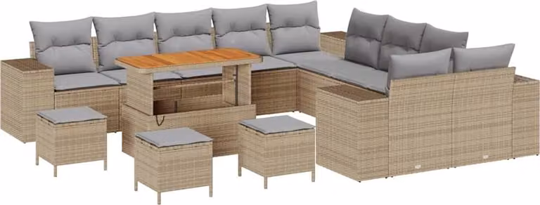 Set Divano da Giardino con cuscino 14 pcs Beige polyrattan