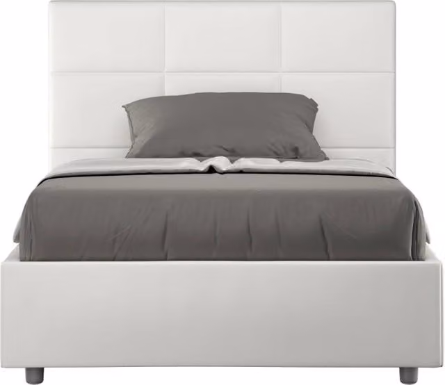 BS COM Letto una piazza e mezza con rete imbottito 120x190 similpelle bianco