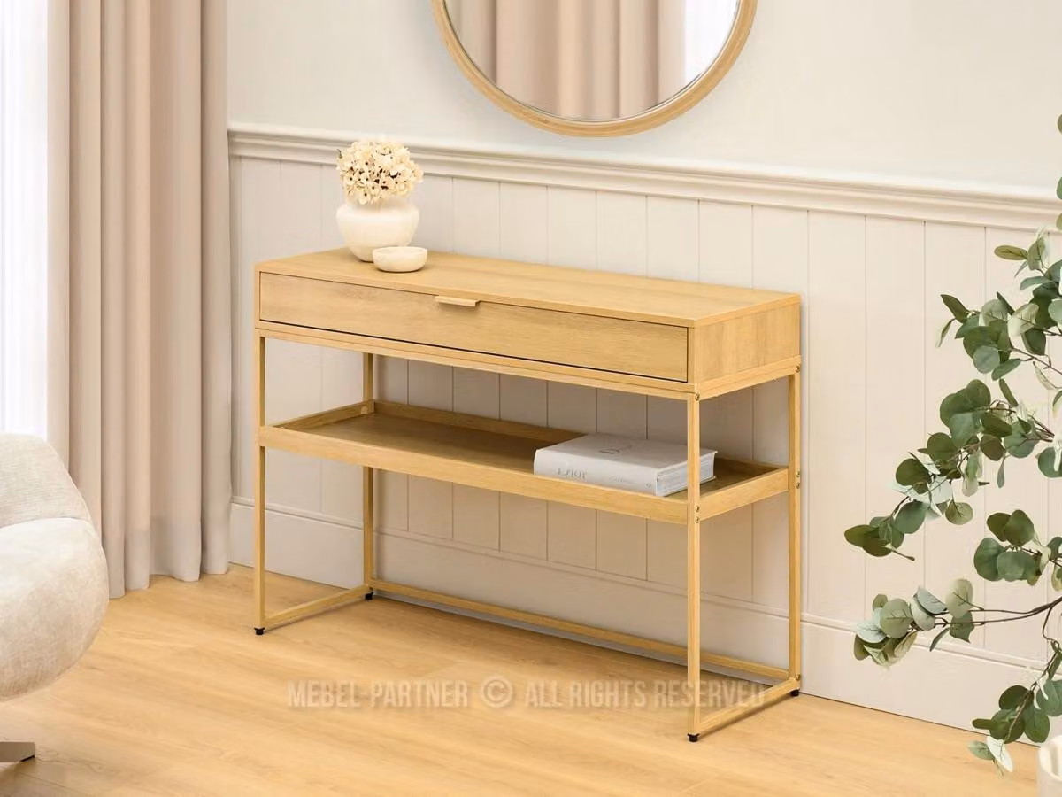 Consolle NIRAI con ripiano e cassetto - rovere