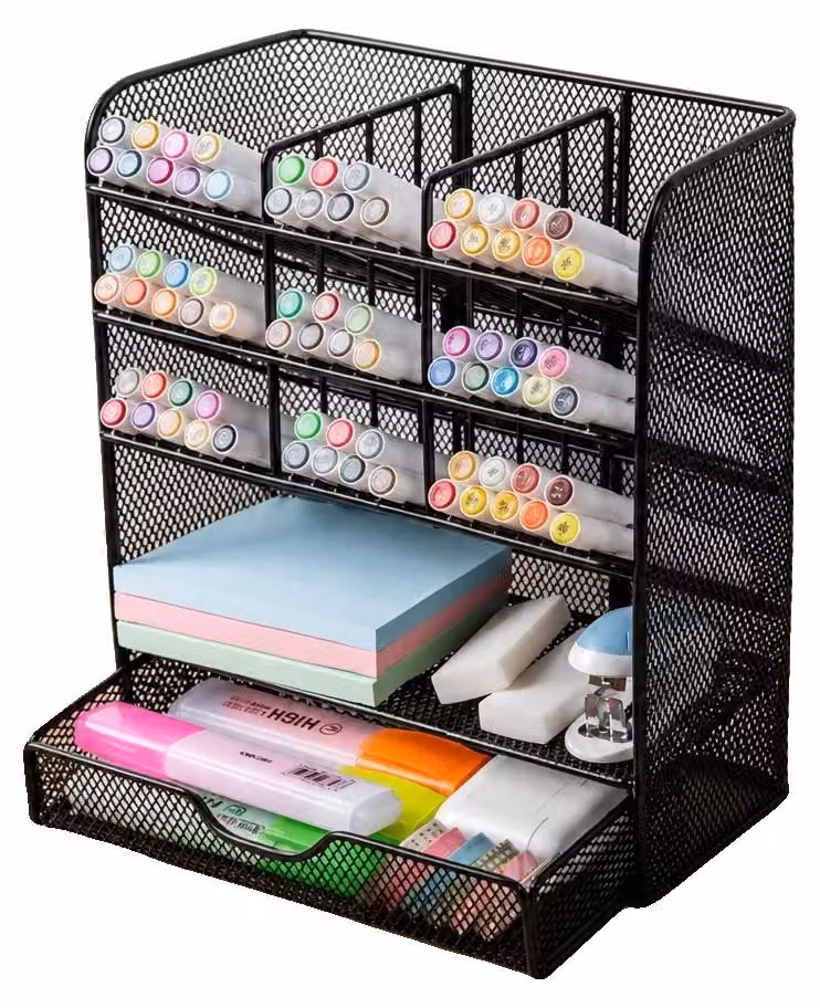 Organizzatore da scrivania, struttura in metallo, design compatto, colore nero