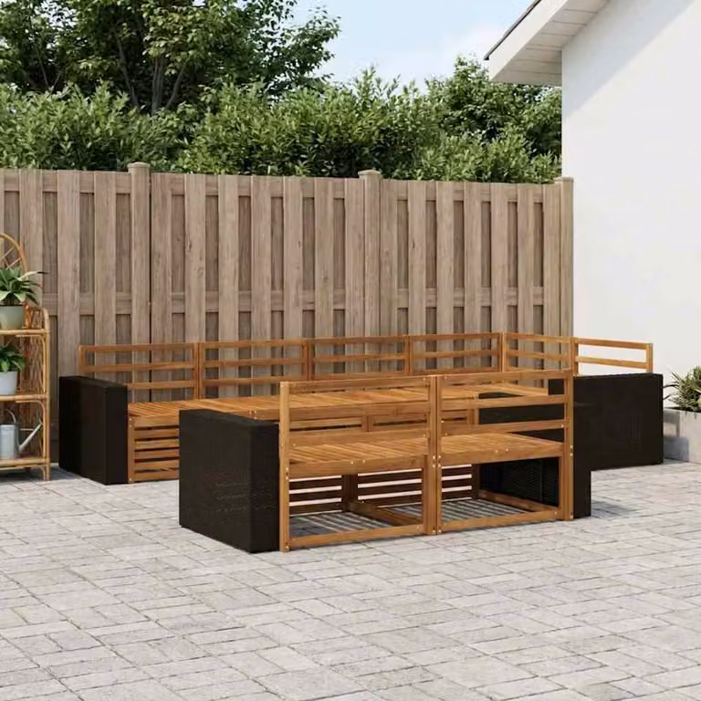 Set di divani da esterno vidaXL a forma di L in legno di acacia marrone con cuscini inclusi