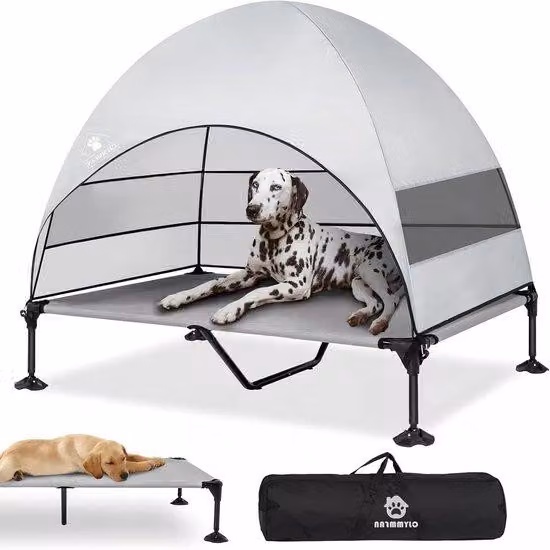 Tenda per cani di alta qualità con tetto - Cuccia per cani da esterno - Fresca e asciutta - Piedini antiscivolo - Formato grande - Grigio
