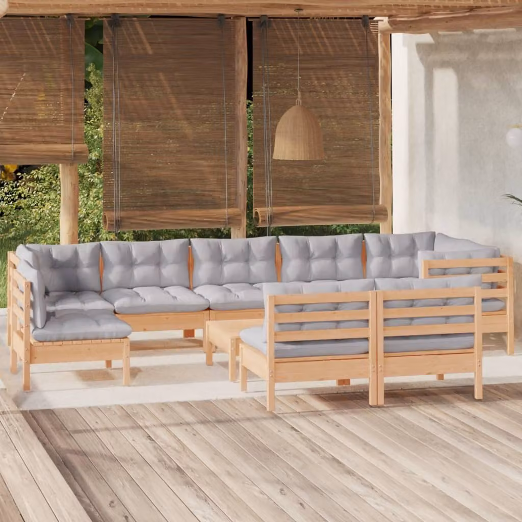 Maison Exclusive - Set Divani da Giardino 10 pz con Cuscini Grigi Massello di Pino